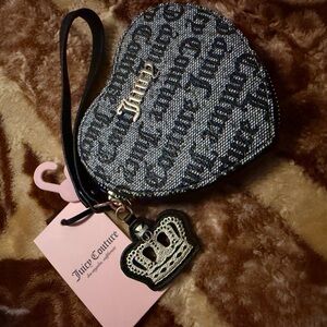 Juicy Couture Black and Silver Heart Wristlet